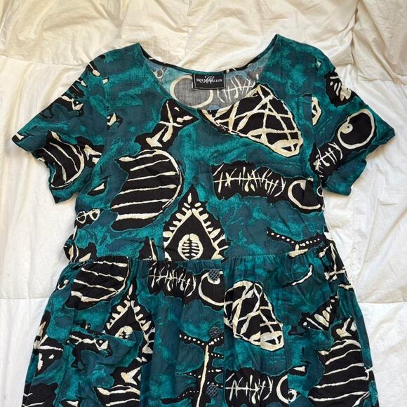 Vintage 80s abstract print flowy dress sz L pockets Lagenlook artsy boho fairy - Picture 2 of 8